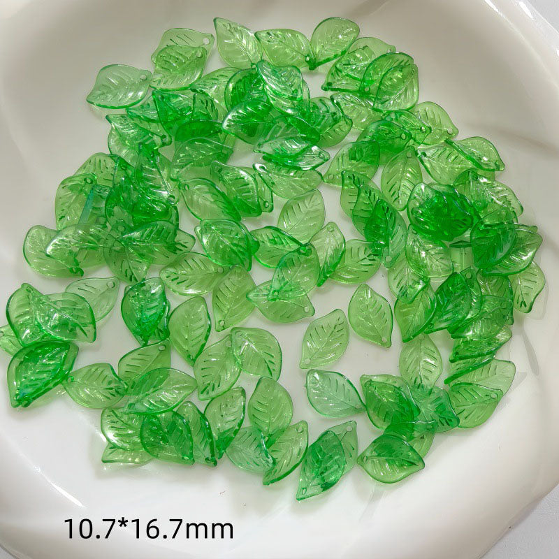 Multi-Size Acrylic Green Leaf Charms, Various Styles Translucent Engraved Tree Leaves for DIY Crafts