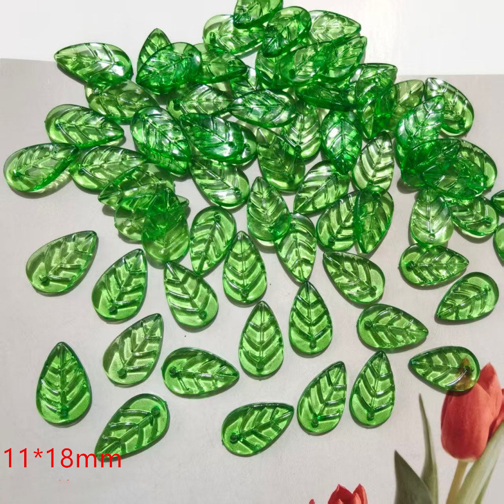 Multi-Size Acrylic Green Leaf Charms, Various Styles Translucent Engraved Tree Leaves for DIY Crafts