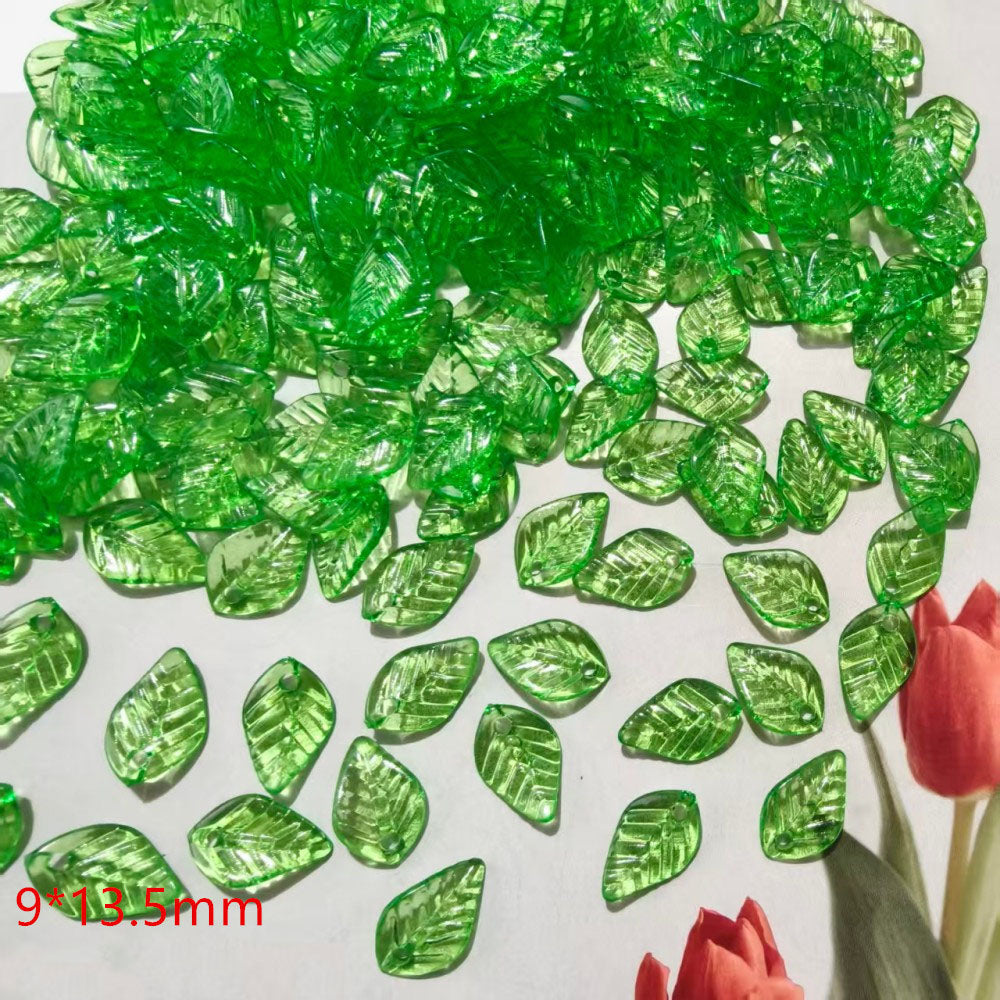 Multi-Size Acrylic Green Leaf Charms, Various Styles Translucent Engraved Tree Leaves for DIY Crafts