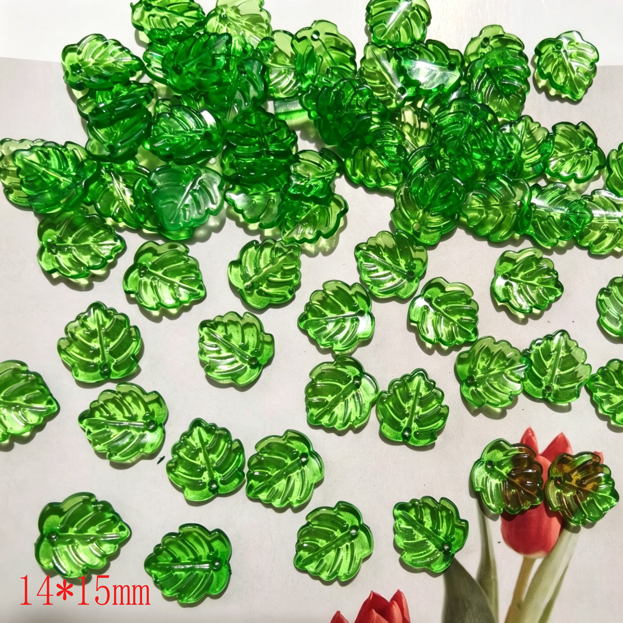 Multi-Size Acrylic Green Leaf Charms, Various Styles Translucent Engraved Tree Leaves for DIY Crafts