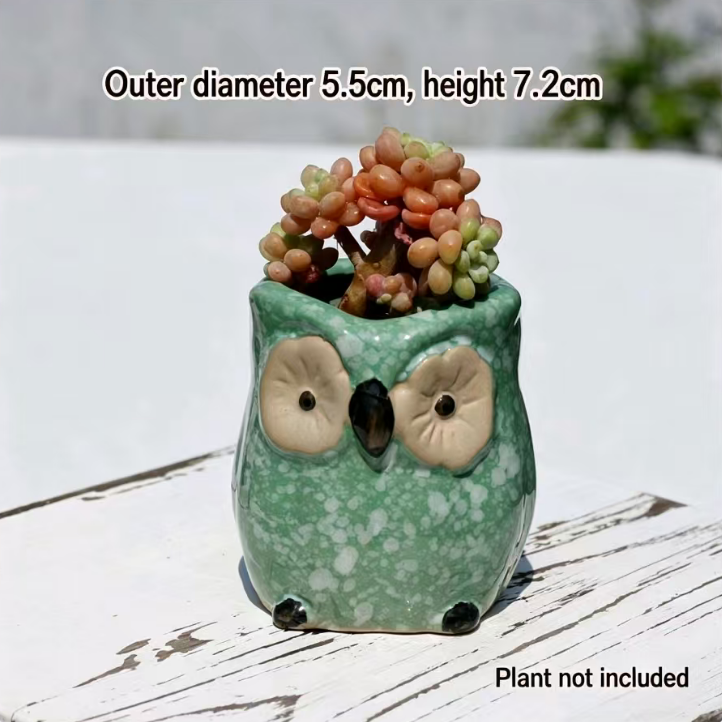 Kawaii Owl Succulent Pots Series | Mini Ceramic Planters with Drainage, Breathable Coarse Clay Empty Flowerpots for Desktop Cactus (Plants Not Included)
