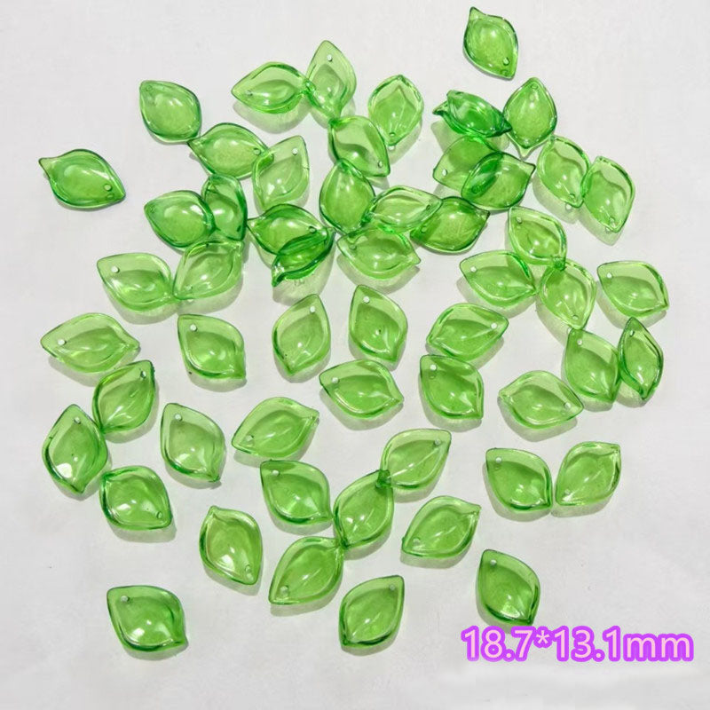 Multi-Size Acrylic Green Leaf Charms, Various Styles Translucent Engraved Tree Leaves for DIY Crafts
