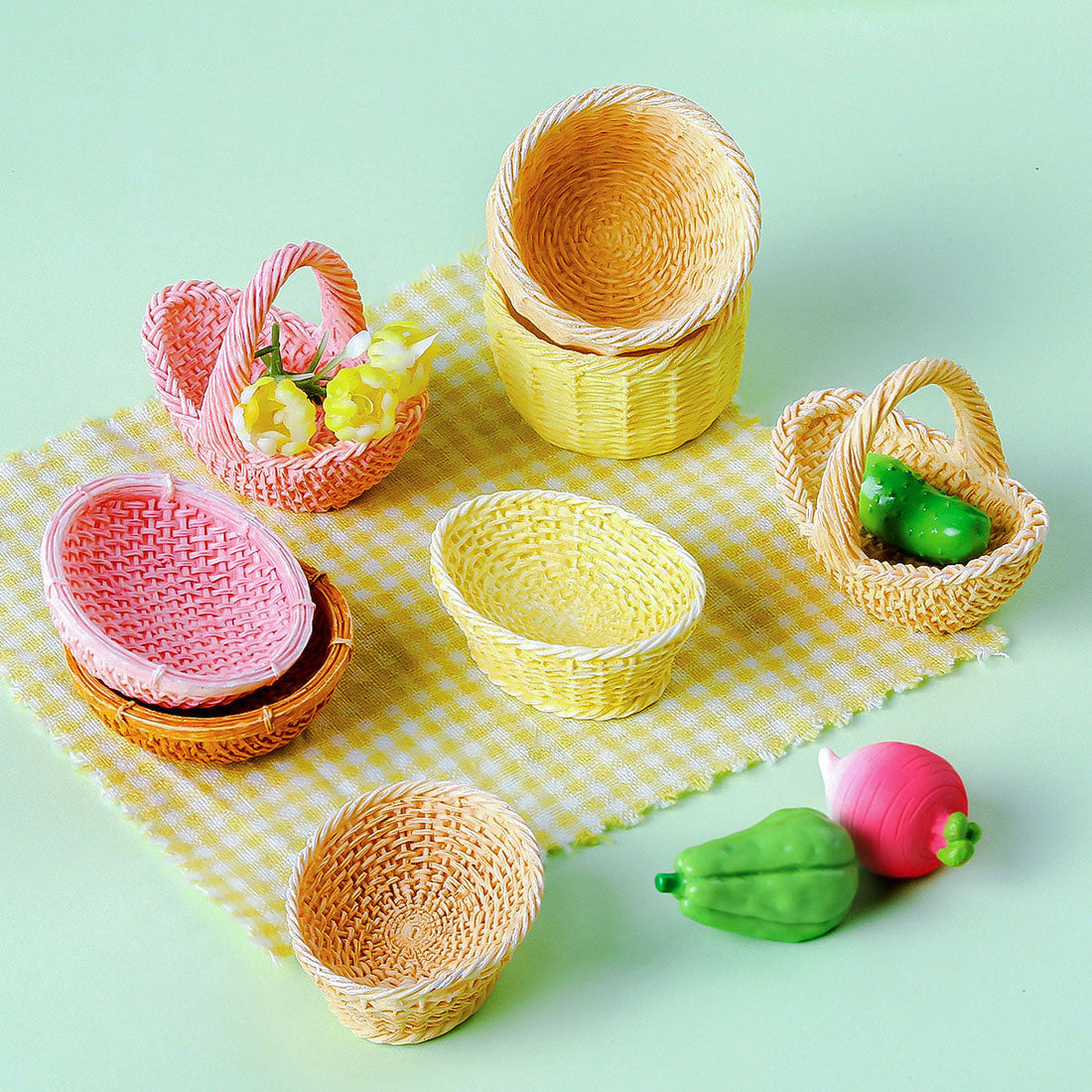 Mini miniature Faux Woven Bamboo Baskets for Crafts