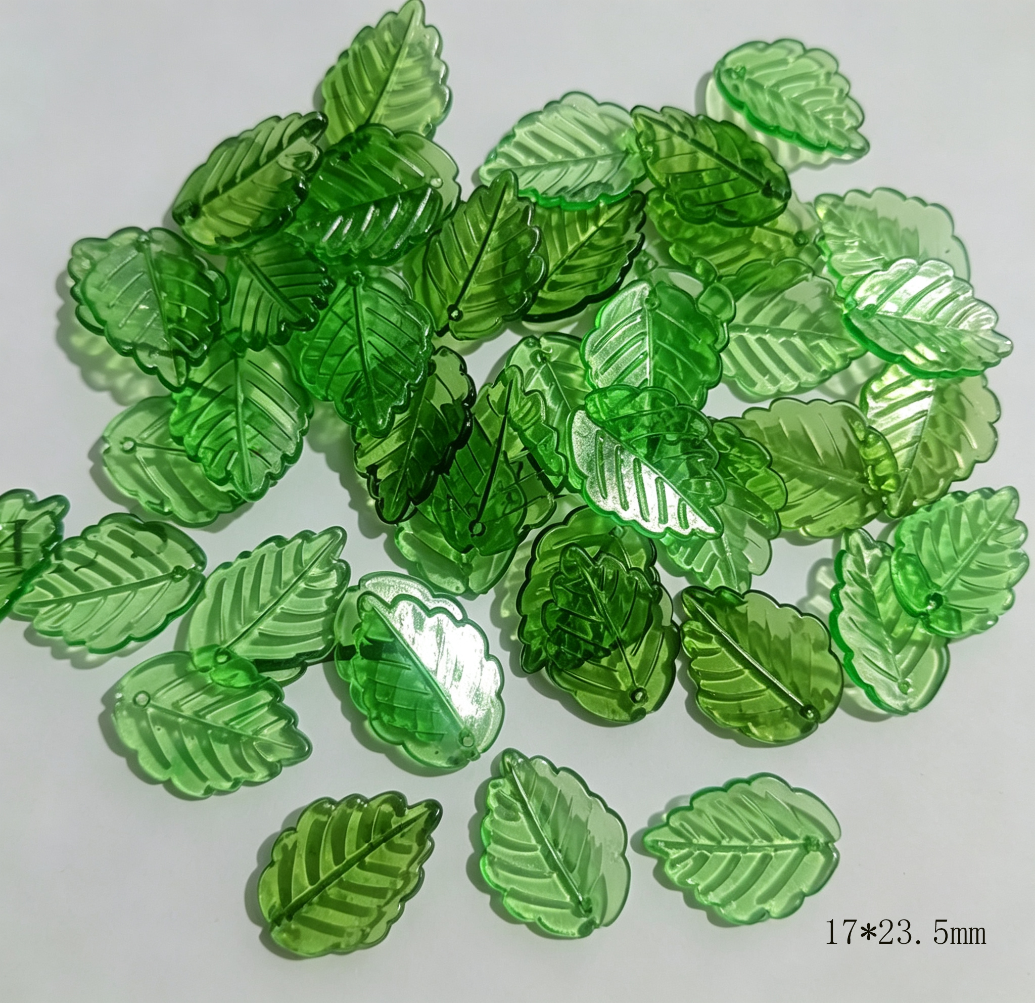 Multi-Size Acrylic Green Leaf Charms, Various Styles Translucent Engraved Tree Leaves for DIY Crafts