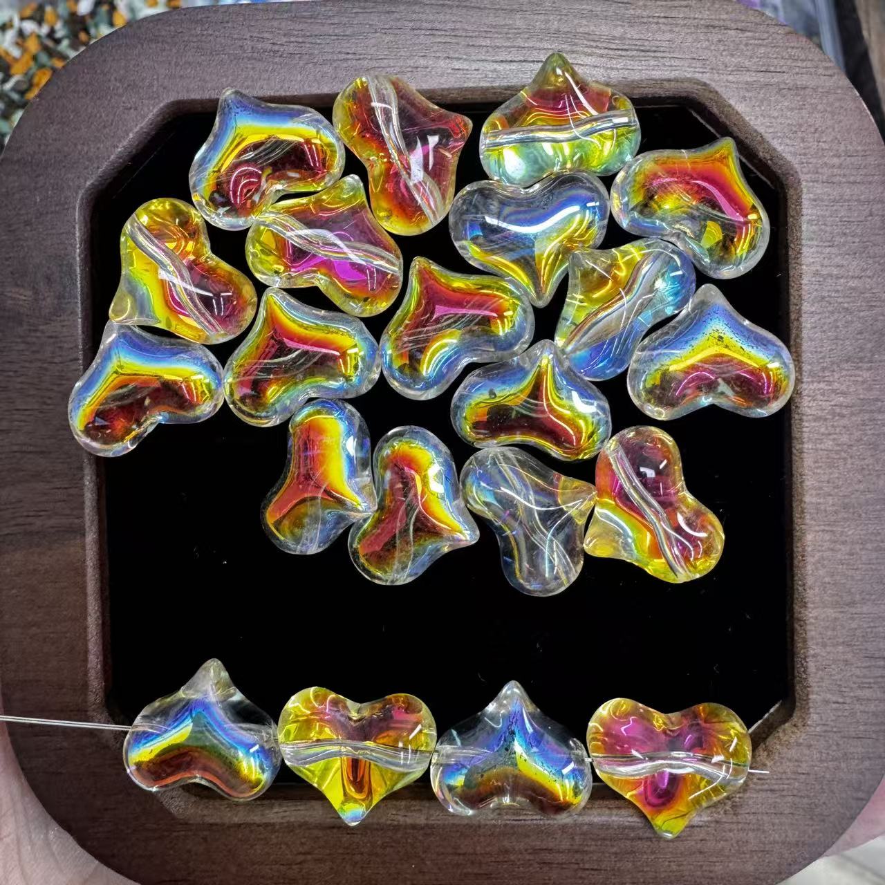 【New】16mm Shinny Peach Heart Glass Bead with Straight Hole