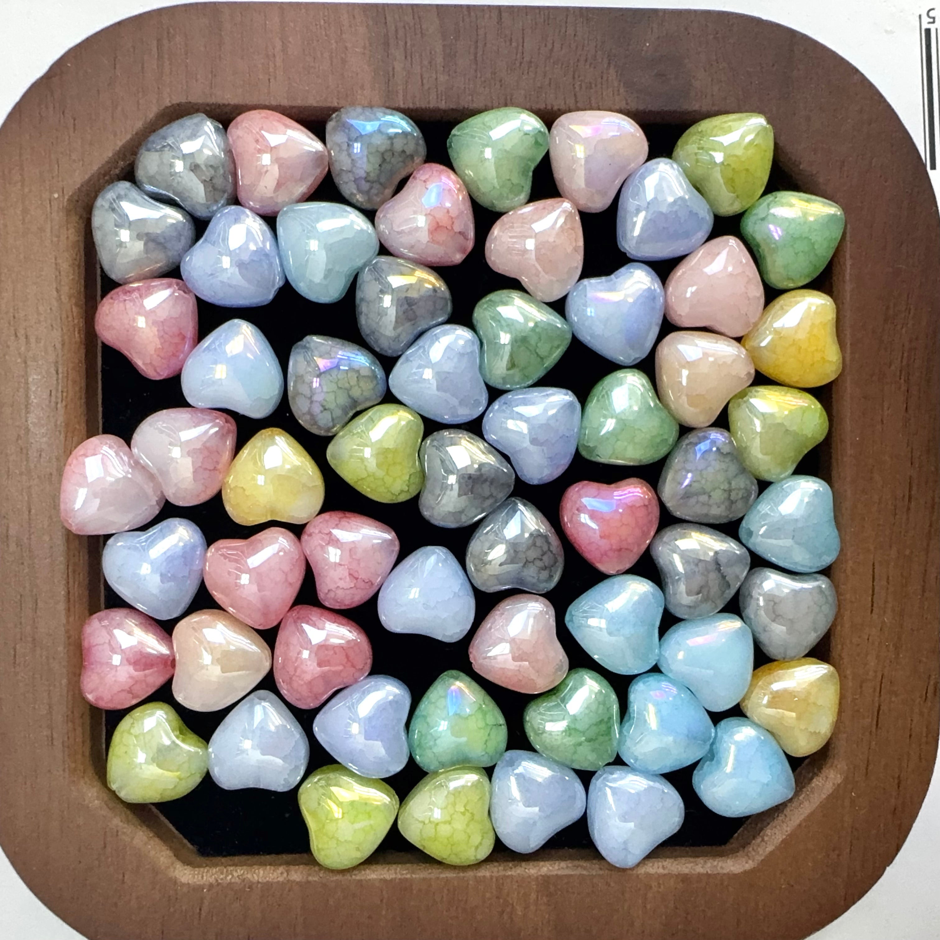 【New】Mixed Colors 10MM Heart Glass Bead
