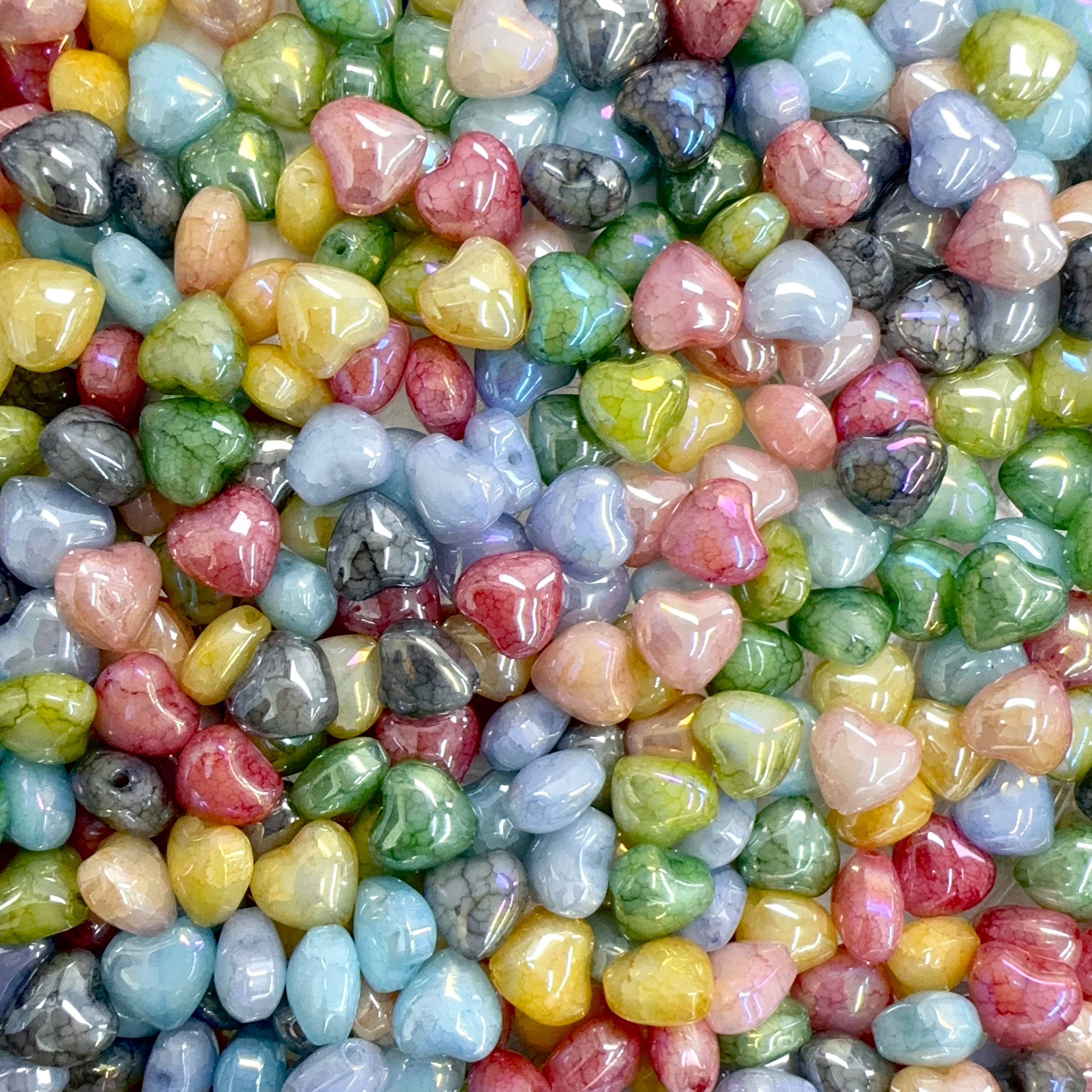 【New】Mixed Colors 10MM Heart Glass Bead