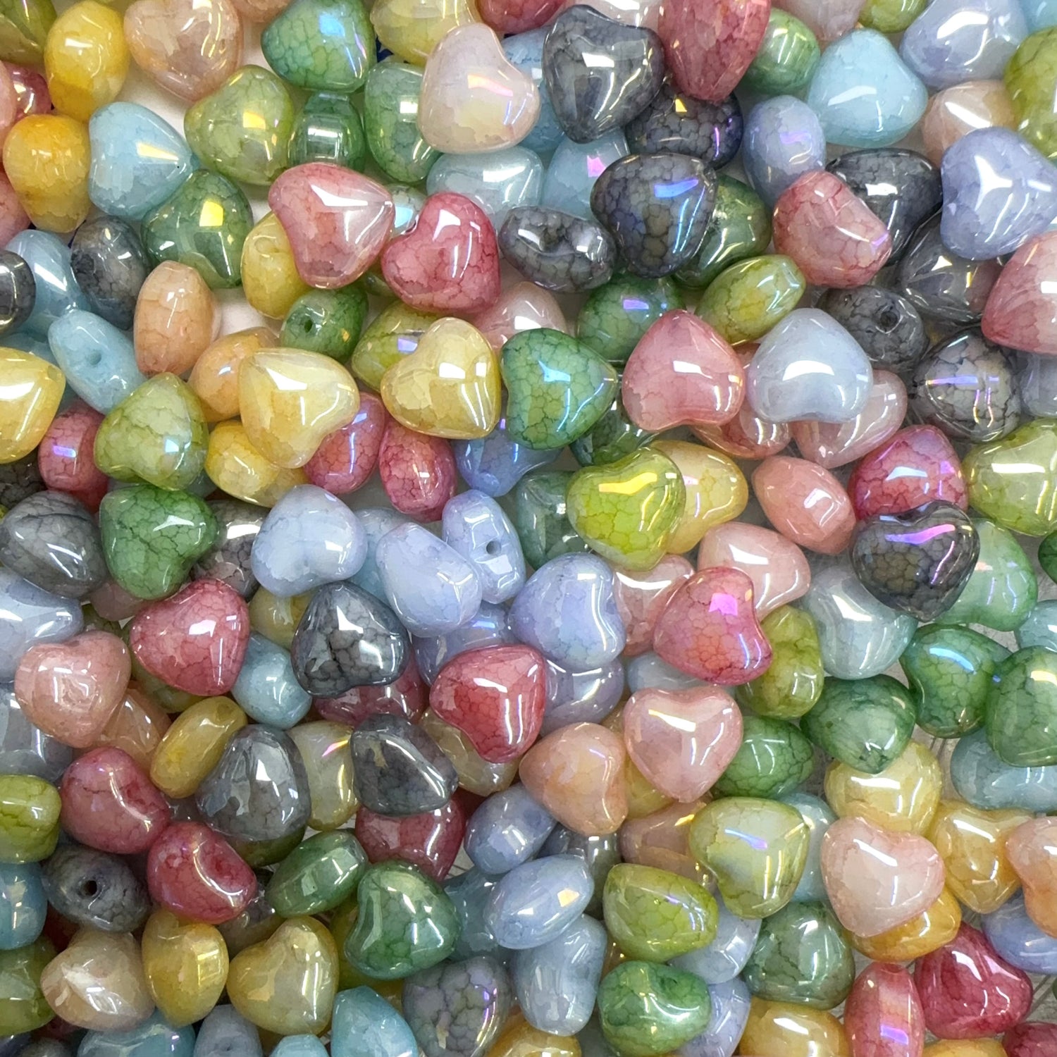 【New】Mixed Colors 10MM Heart Glass Bead