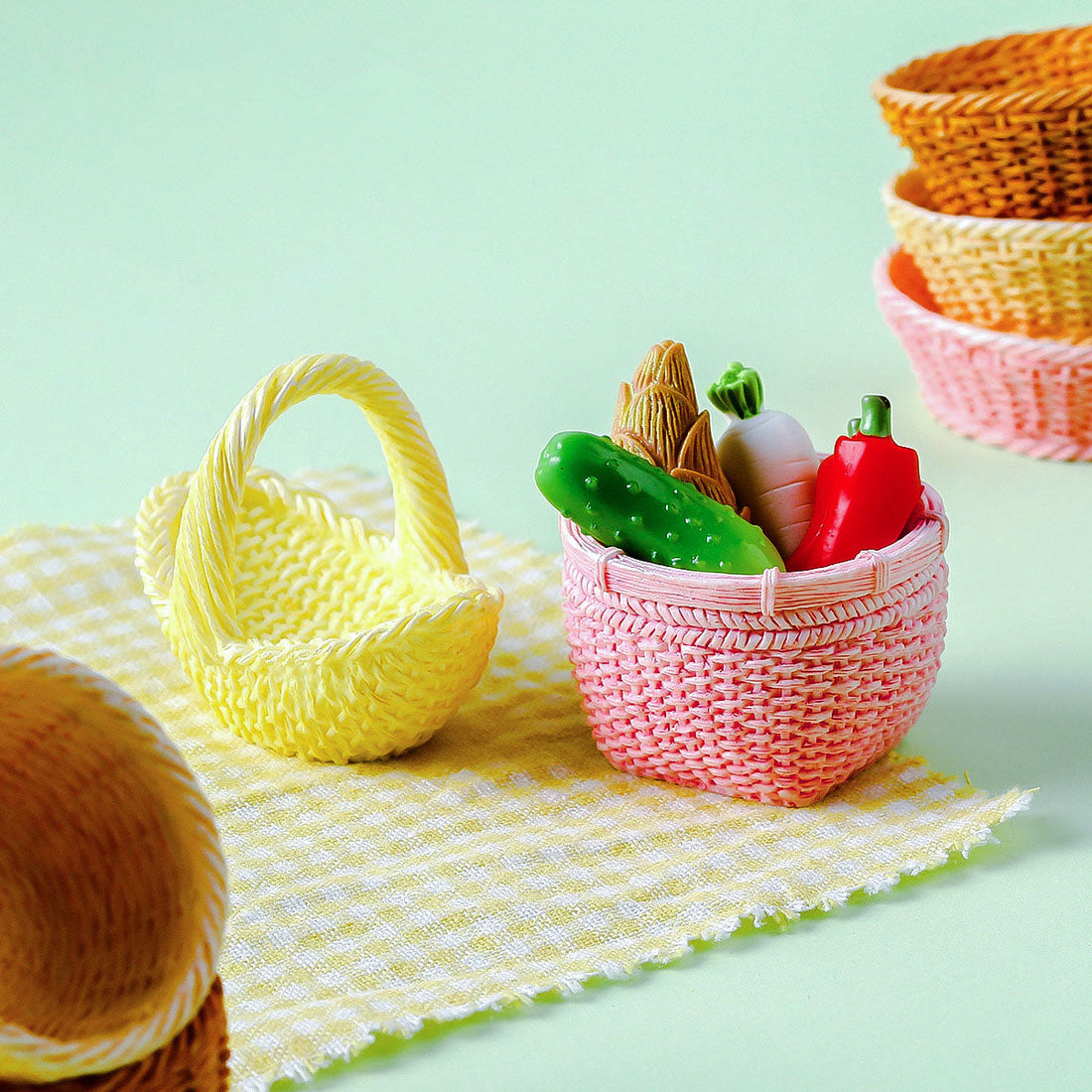 Mini miniature Faux Woven Bamboo Baskets for Crafts
