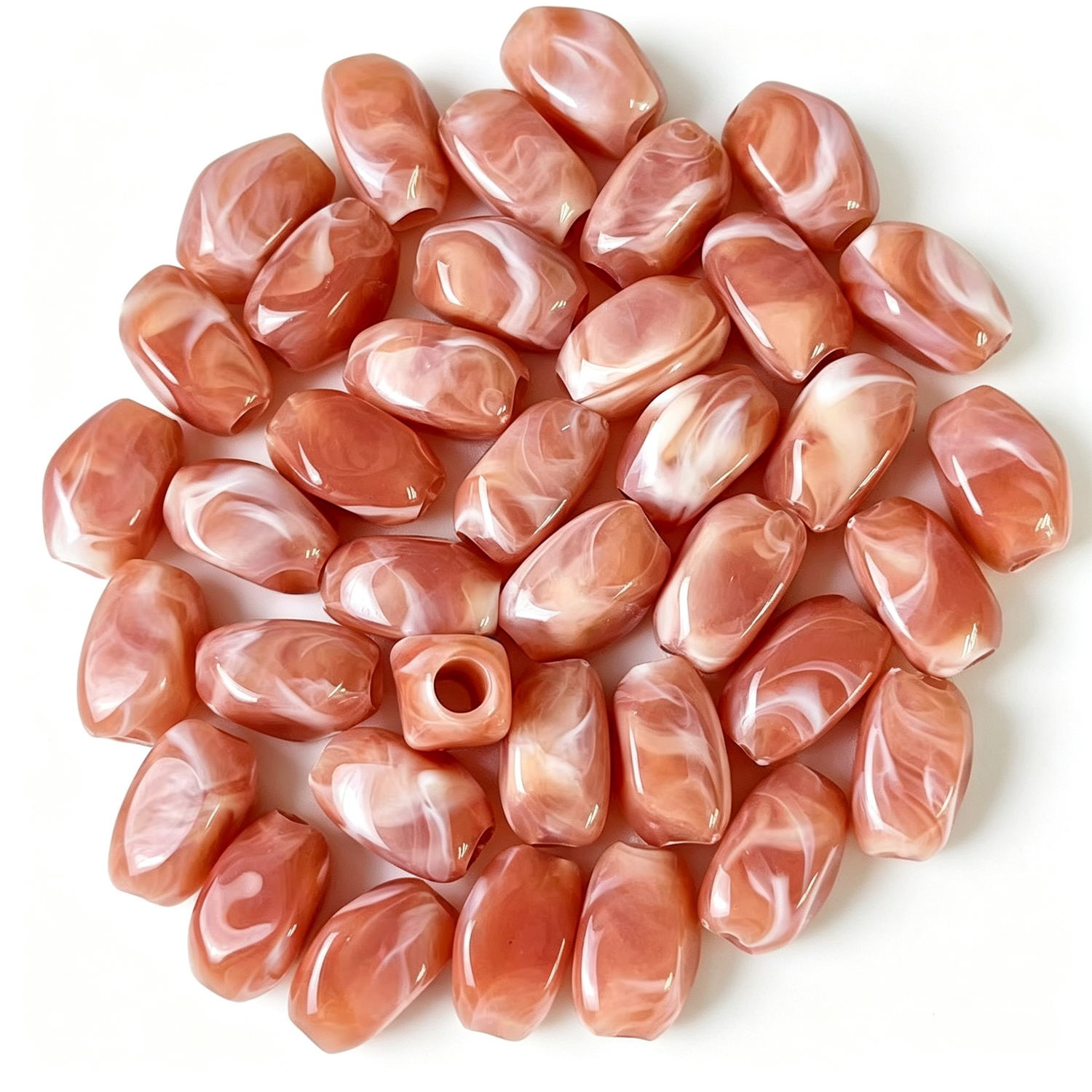 12x20mm Marbled Acrylic Barrel Beads - Large Hole Oval Spacer Beads