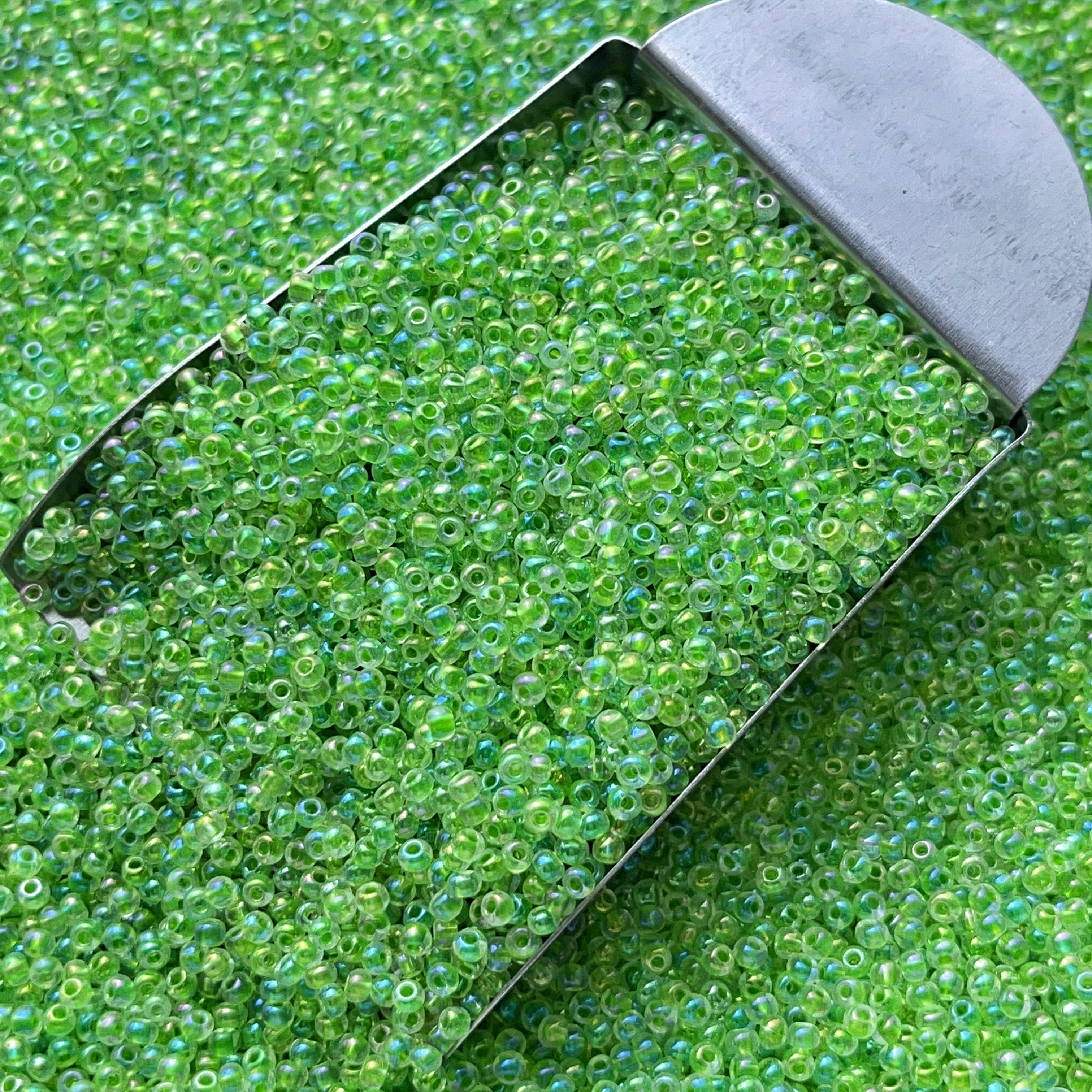 2mm Iridescent Green Seed Beads
