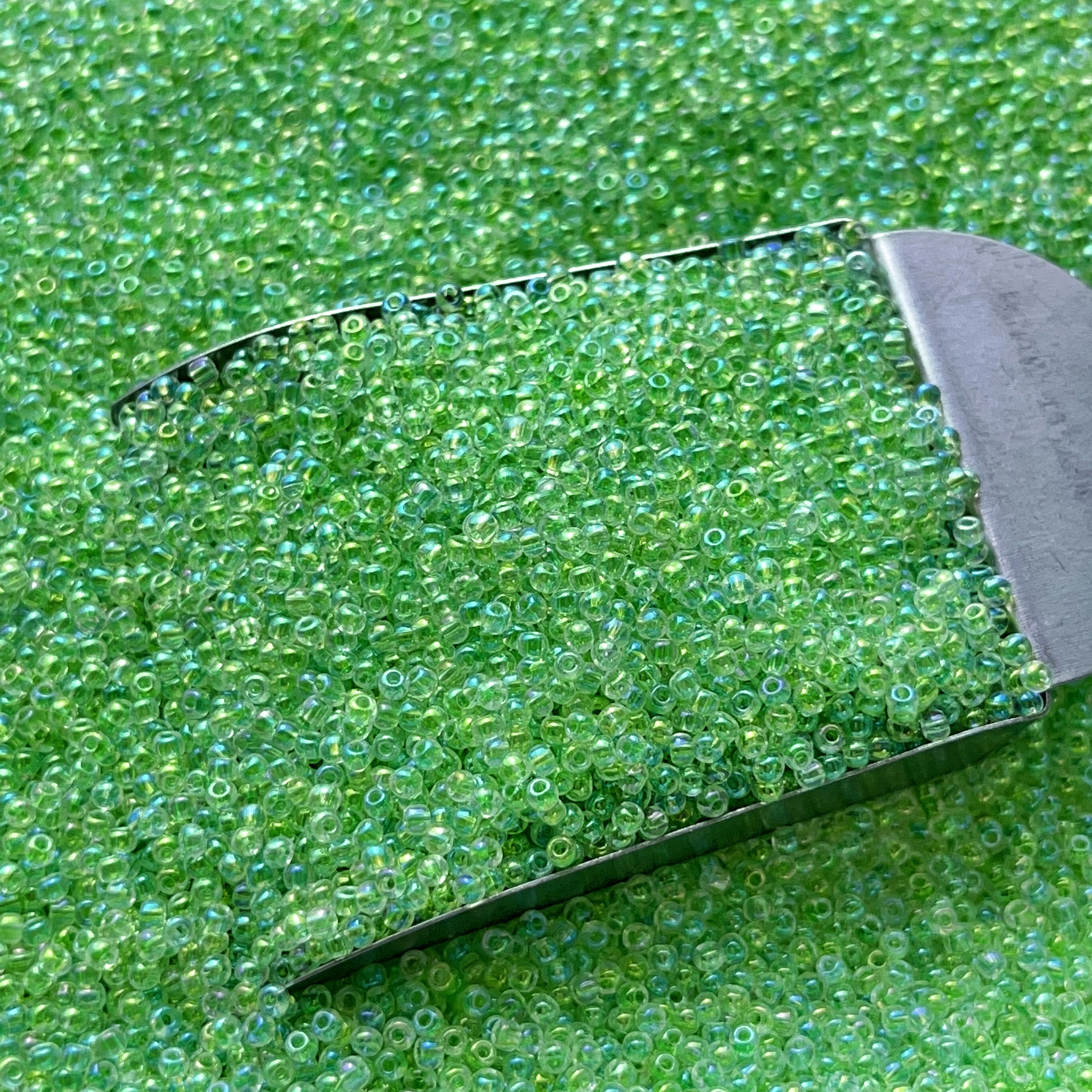 2mm Iridescent Green Seed Beads