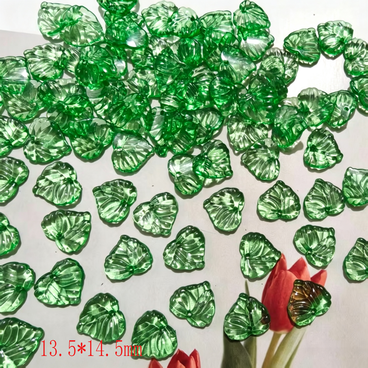 Multi-Size Acrylic Green Leaf Charms, Various Styles Translucent Engraved Tree Leaves for DIY Crafts
