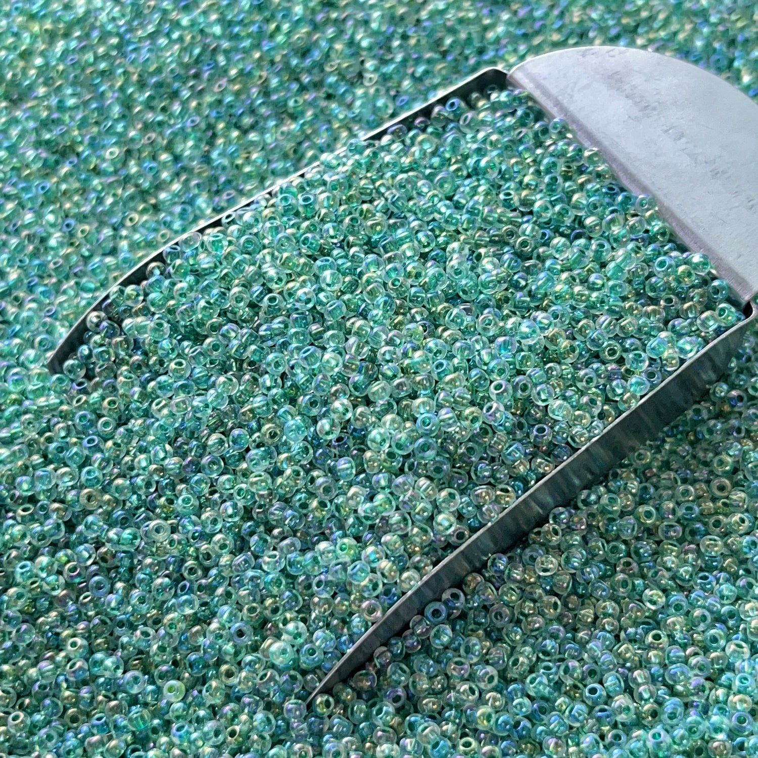 2mm Iridescent Green Seed Beads