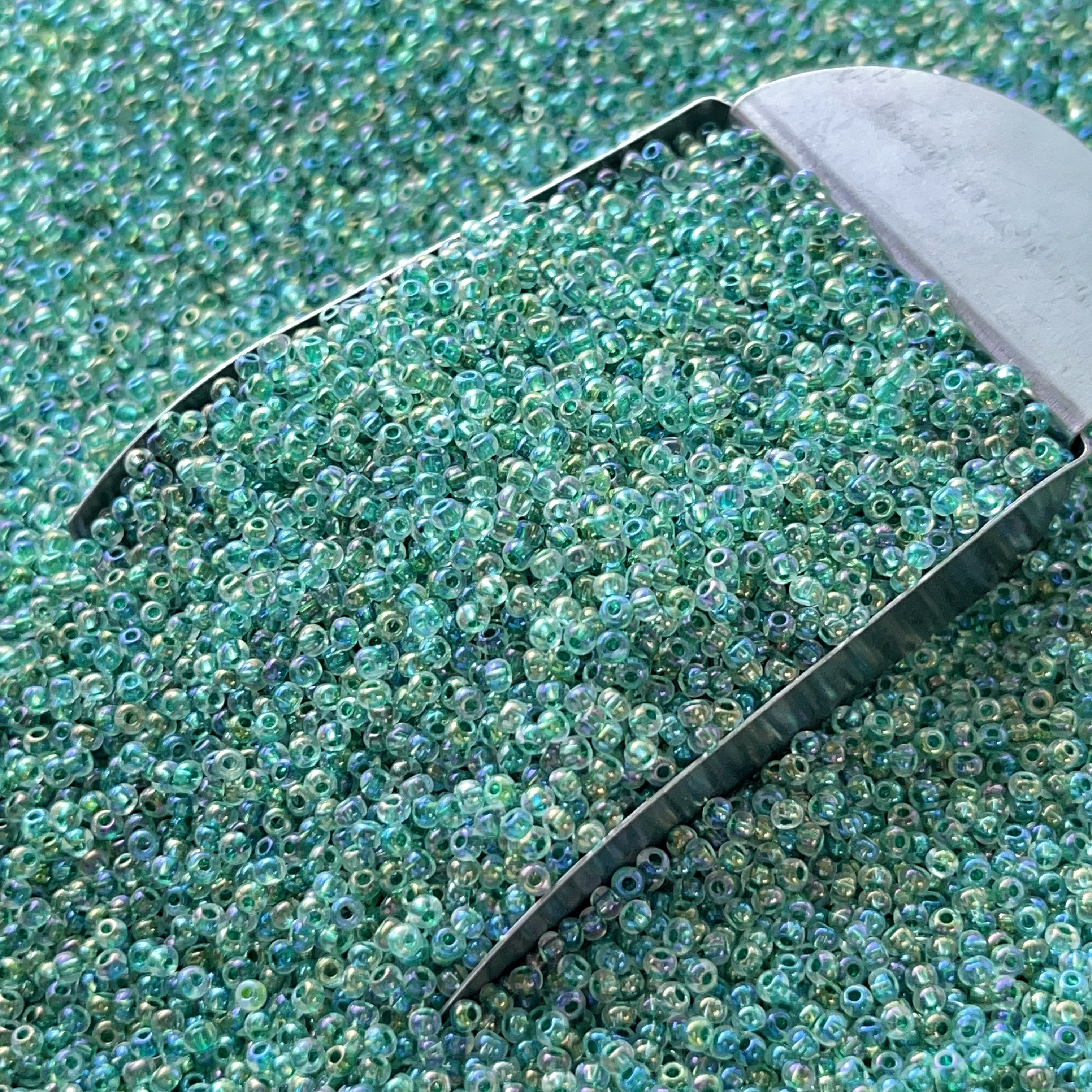 2mm Iridescent Green Seed Beads