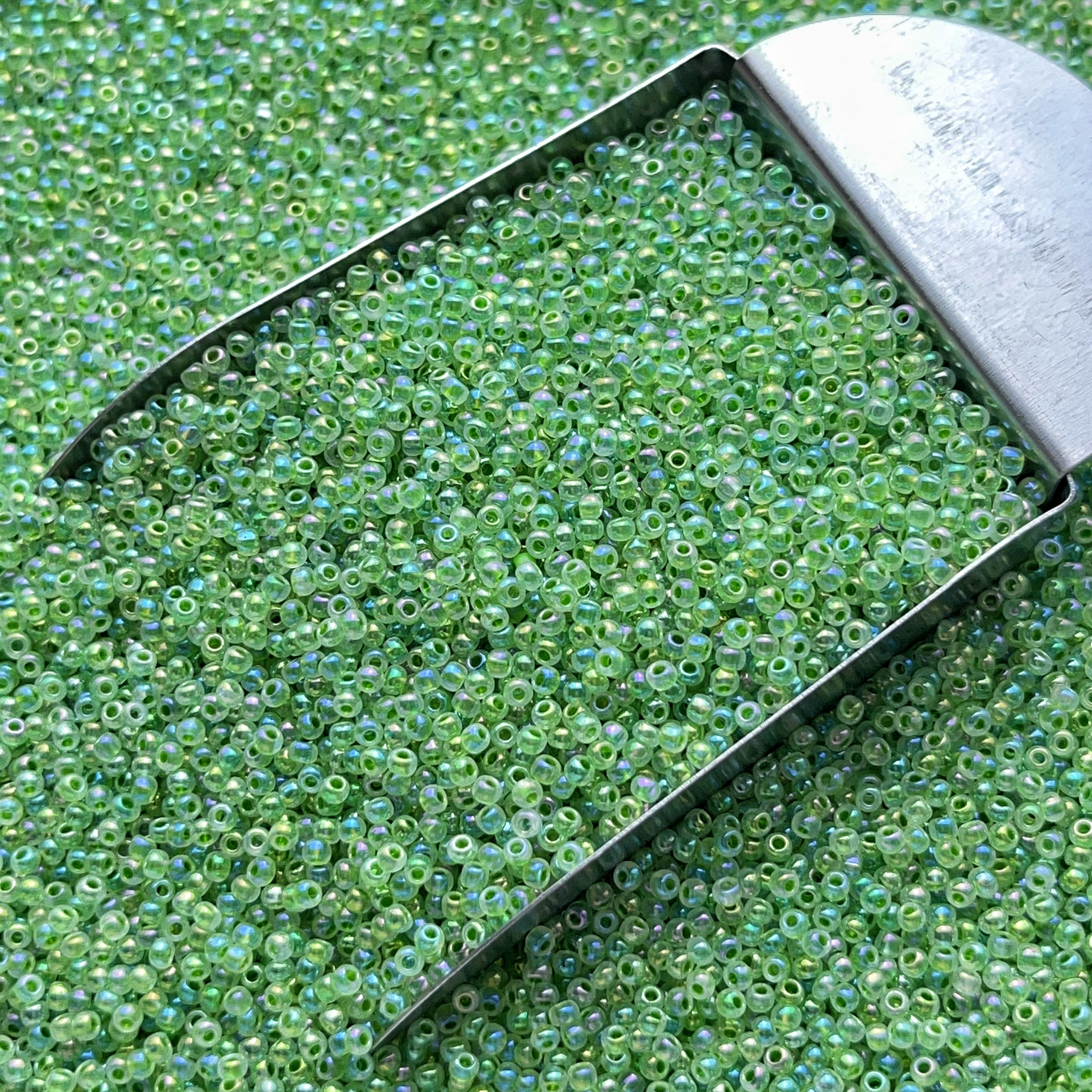 2mm Iridescent Green Seed Beads