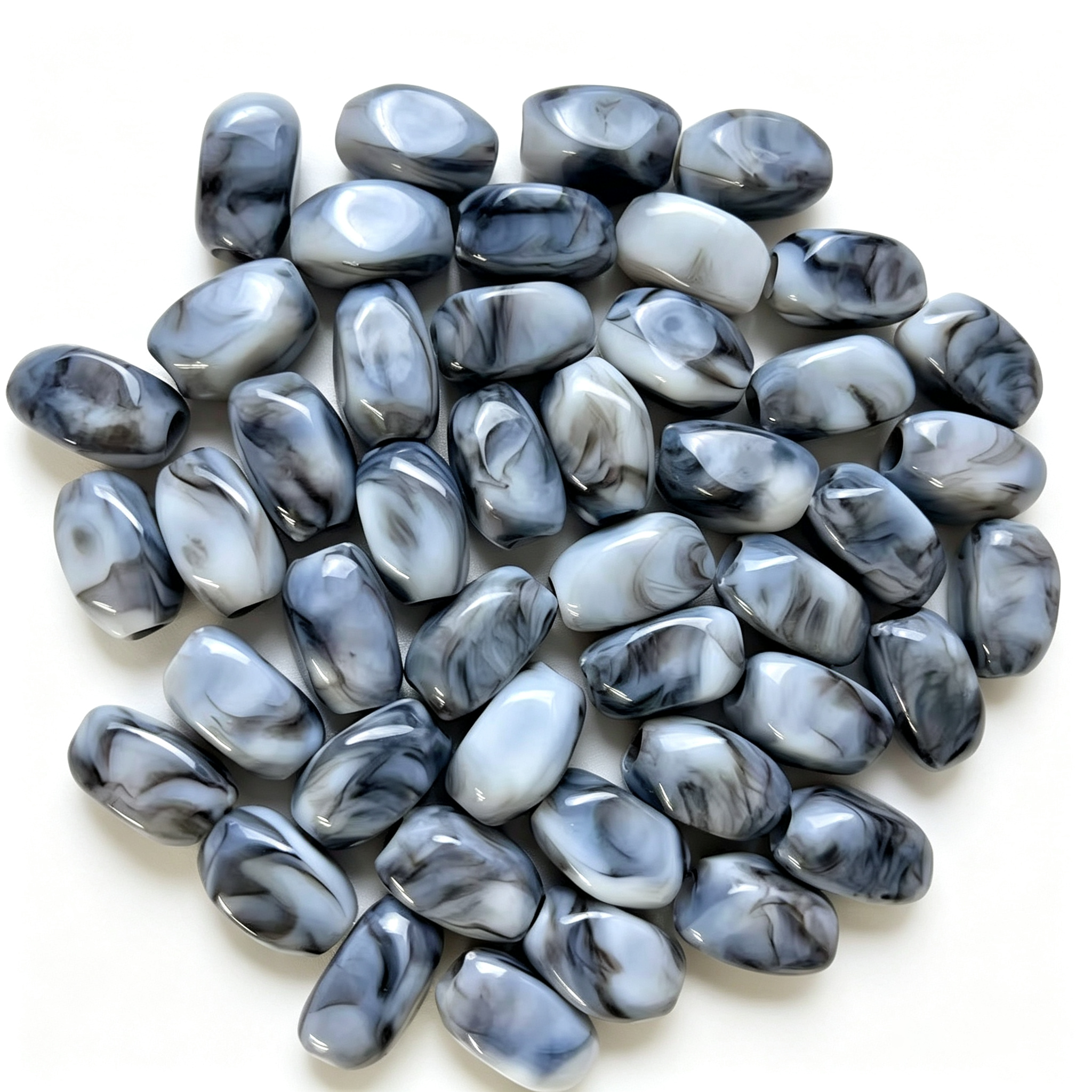 12x20mm Marbled Acrylic Barrel Beads - Large Hole Oval Spacer Beads