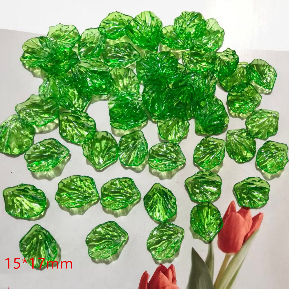 Multi-Size Acrylic Green Leaf Charms, Various Styles Translucent Engraved Tree Leaves for DIY Crafts