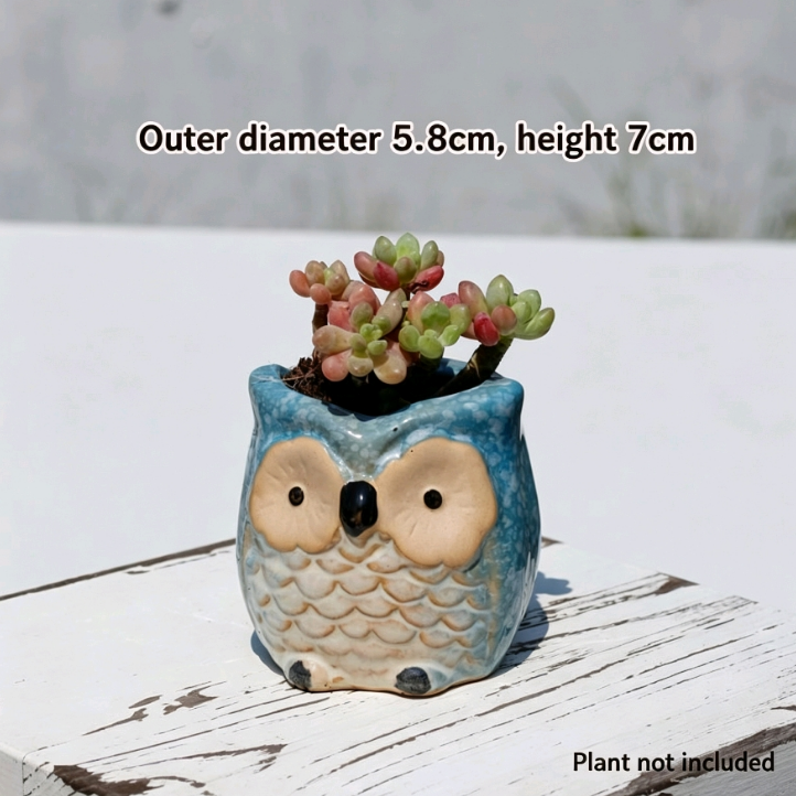 Kawaii Owl Succulent Pots Series | Mini Ceramic Planters with Drainage, Breathable Coarse Clay Empty Flowerpots for Desktop Cactus (Plants Not Included)
