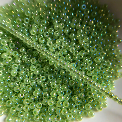 2mm Iridescent Green Seed Beads